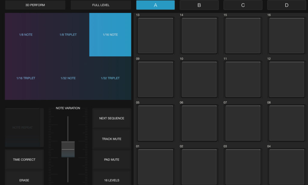 Im Perform-View stehen die typischen MPC-Features bereit, um komplexe Beats zu bauen.