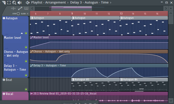 Im Track Mode sind Automationen in Unterspuren geordnet untergebracht.