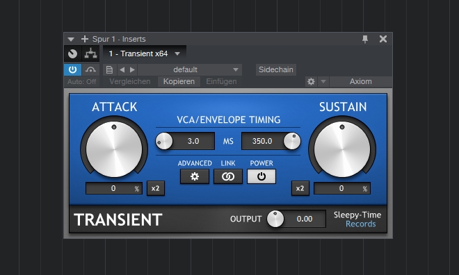 Transient ist für einen Freeware-Transient-Designer seht gut ausgestattet.