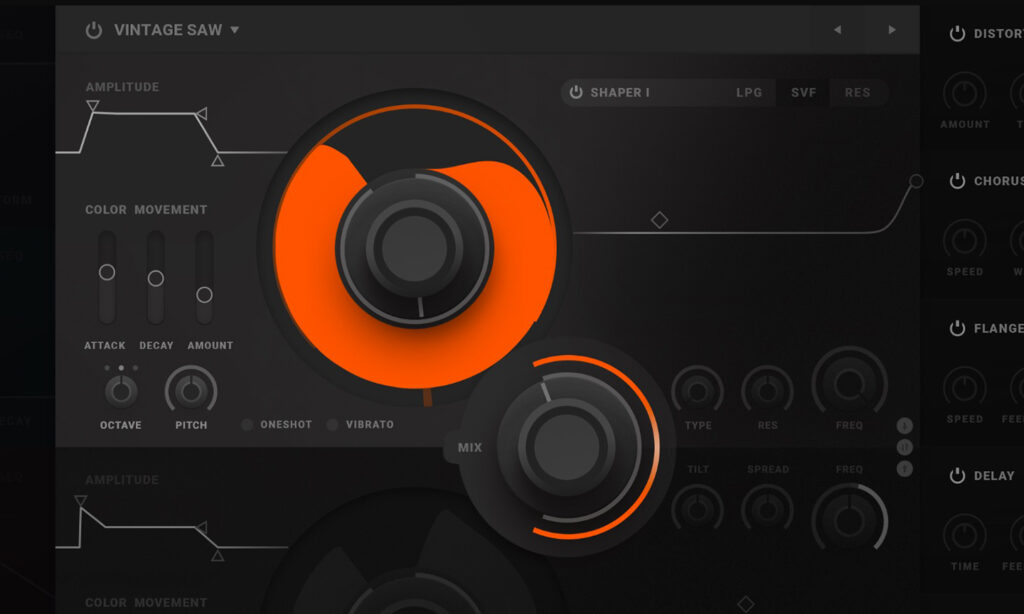 Der Wavescanner A in Aktion. Der orangefarbene Strich unten am Kreis zeigt die Stelle in der Waveform, die per „Color Movement“-Hüllkurve angesteuert wird.