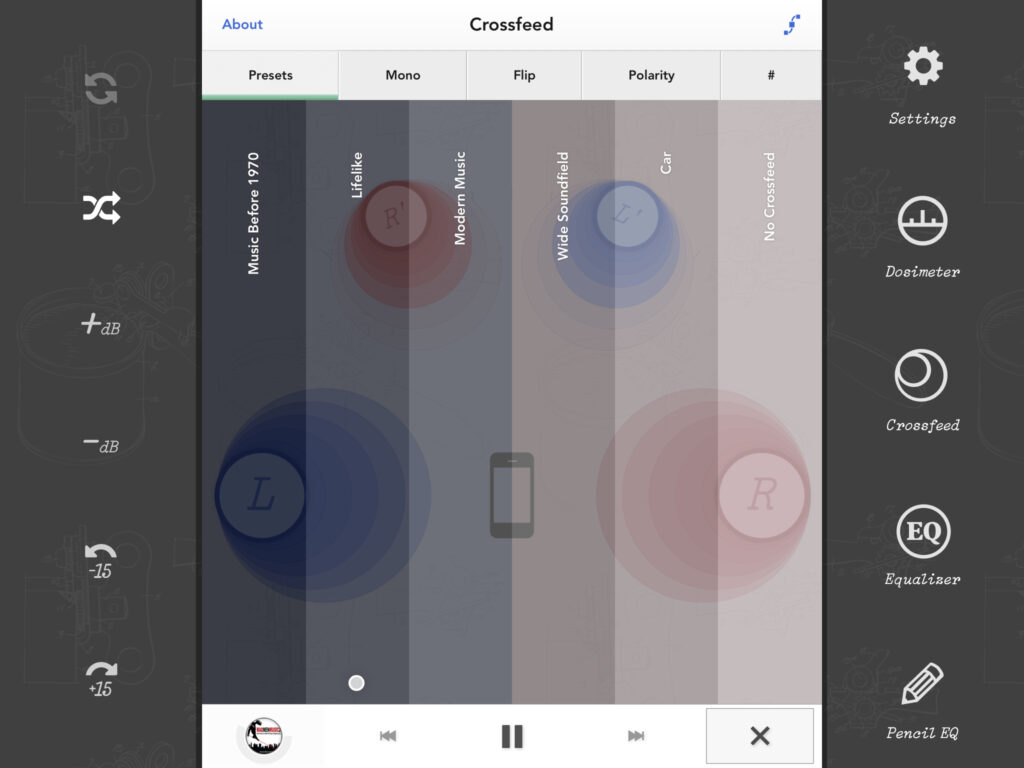 Der Screenshot zeigt die nicht mehr angebotene iOS-Version der Crossfeed Software CanOpener des amerikanischen Herstellers Goodhertz.