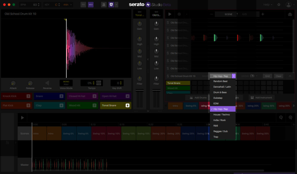 Serato Studio: Zahlreiche vorgefertigte sowie Random-Beatpattern bieten eine perfekte Arbeitsgrundlage