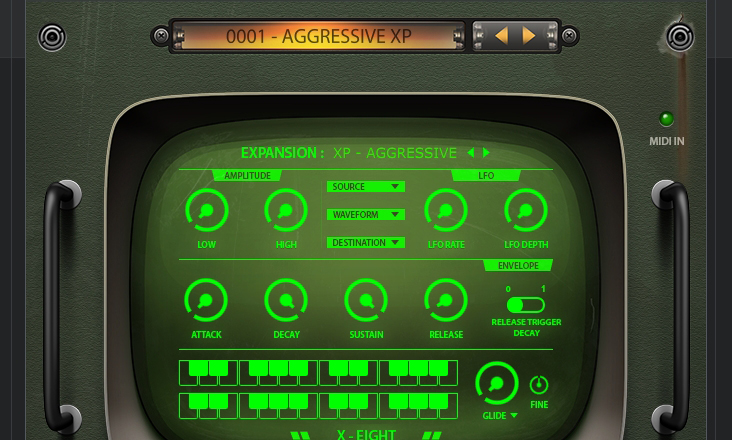 Amp, LFO und Hüllkurve, X-Eight bietet einige Möglichkeiten, den Sound zu bearbeiten.