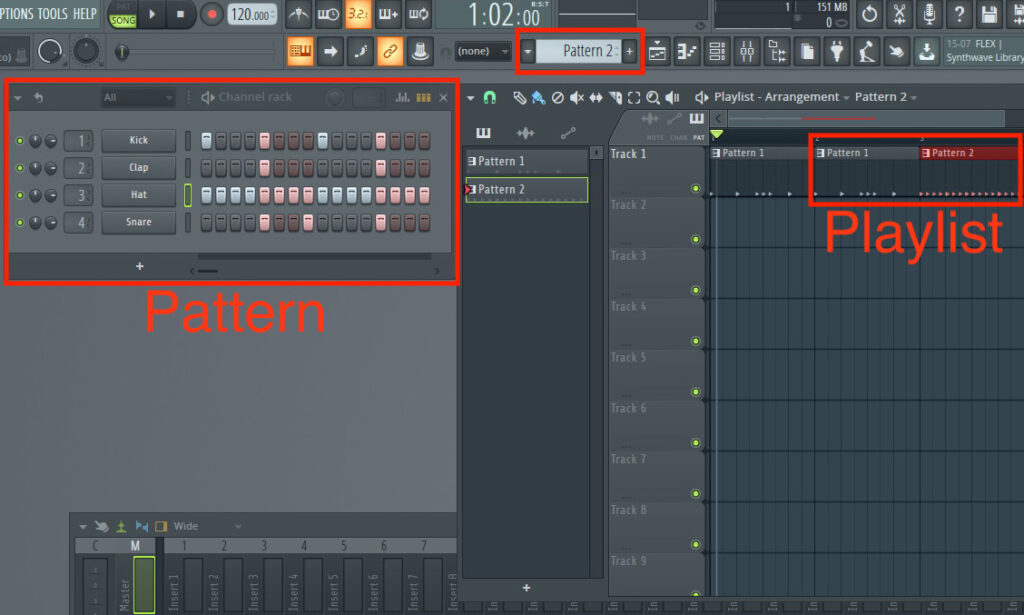 Im Step-Sequencer werden die Pattern, die sich in der Playlist arrangieren lassen, erstellt.