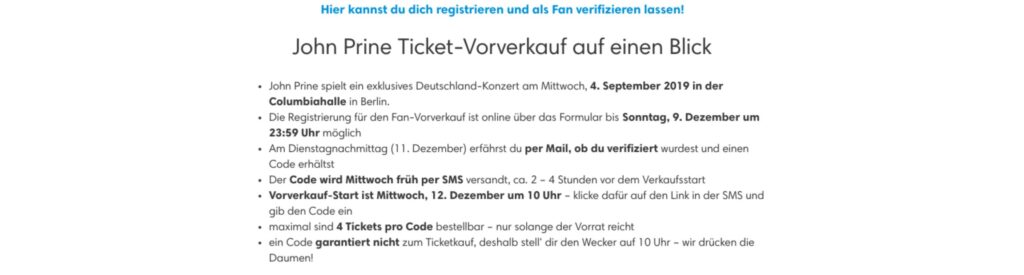 Die Anleitung zum Erwerb eines Tickets für John Prines Show in Berlin. Quelle: Ticketmaster