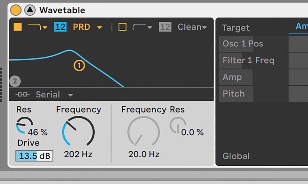 Der Drive des Filters zerrt den Bass an.