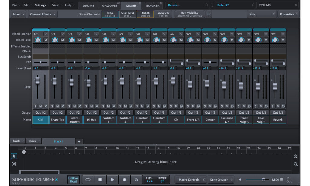 Der Mixer der Decades SDX bietet bis zu 15 Kanäle.