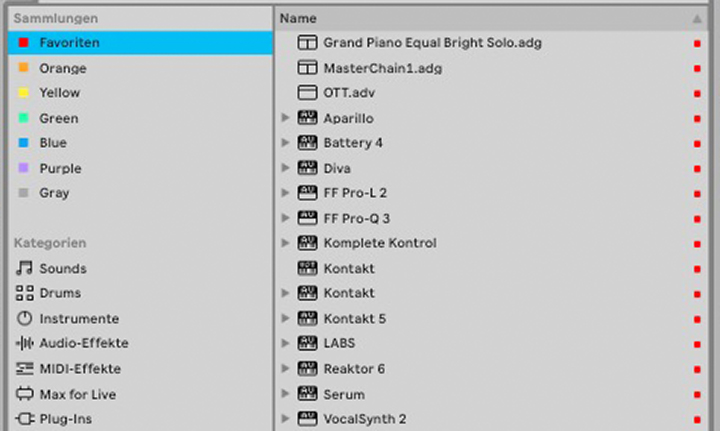 In vielen DAWs und Plugins gibt es die Möglichkeit, sich einzelne Sounds und Presets mit einem Favoritensystem zurechtzulegen.