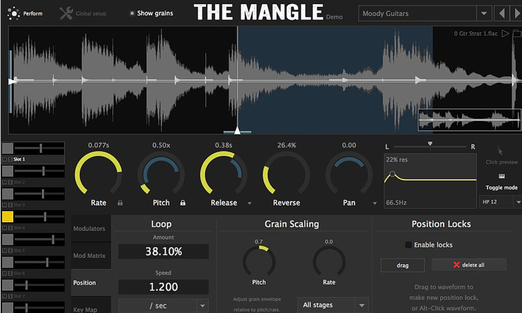 Kleinste Klangpartikel beliebiger Audio-Dateien modulieren, so das Grundprinzip der Granular Synthese, das auch beim Plug-in The Mangle möglich ist. (Screenshot: Matthias Sauer)