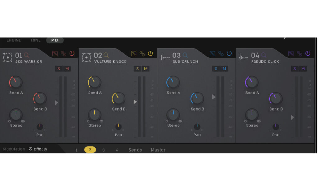 Lautstärke, Pan und andere Einstellungen können in der Mix-Sektion verändert werden.