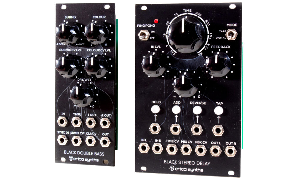 Die Erica Synths Module Black Double Bass und Black Stereo Delay sind tolle Ergänzungen für das Eurorack.