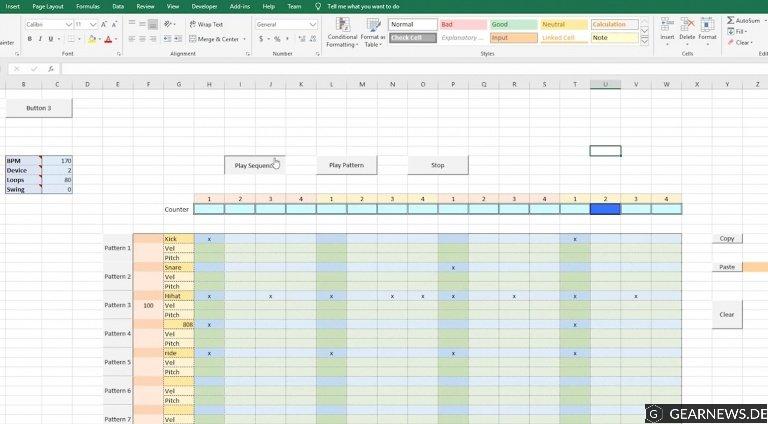 Eine Drum Machine mit Sequencer in Microsoft Excel? Na klar!