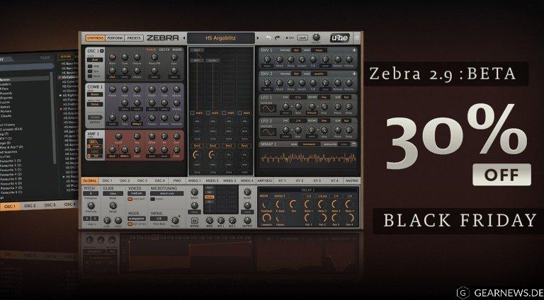 U-He Zebra 2.9 Synthesizer mit neue Funktionen und Black Friday Rabatt!