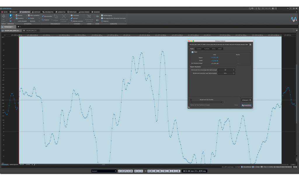 Waveform der zufallenden Tür bei 96 kHz/32 Bit float