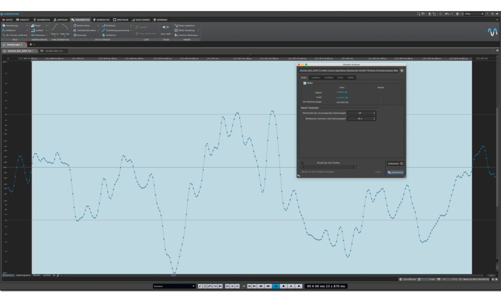 Waveform der normalisierten 32-Bit-Float-Aufnahme der zufallenden Tür