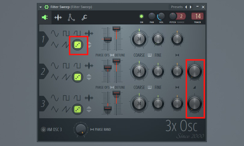 In FL Studios Minisynthesizer „3xOSC“ lässt sich ein Filtersweep leicht erstellen.