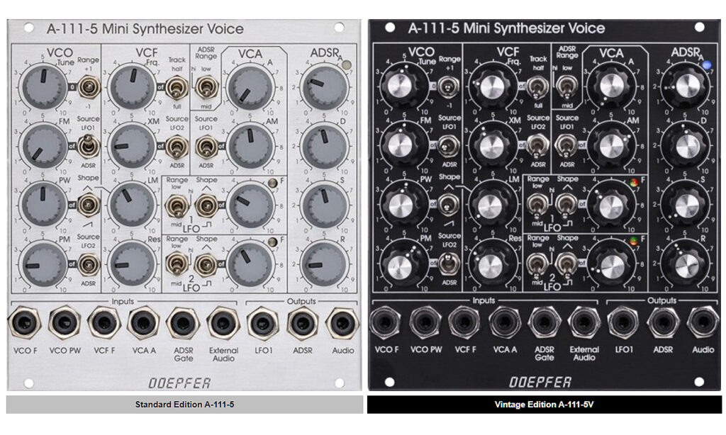 Doepfer A-111-5 Mini Synthesizer Voice. Links: Standard Edition/Rechts: Vintage Edition. (Foto: Doepfer)