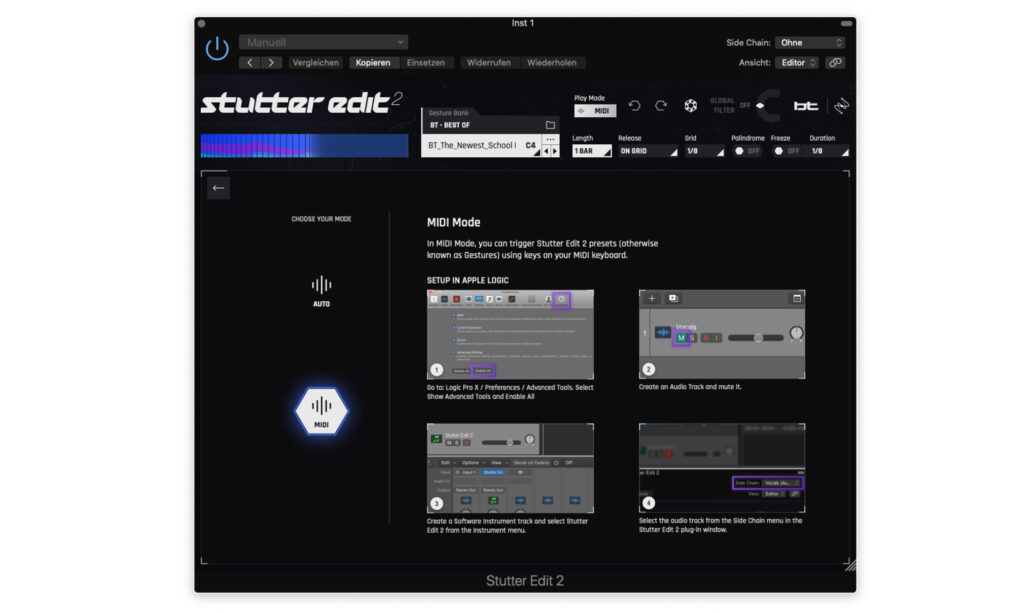 Nach einfachem Setup kann das Multi-Effekt-Plugin im Auto- und Midi-Note verwendet werden. Per Midi-Noten lassen sich die verschiedenen Effekte („Gestures“) einer Bank schnell und sicher triggern.