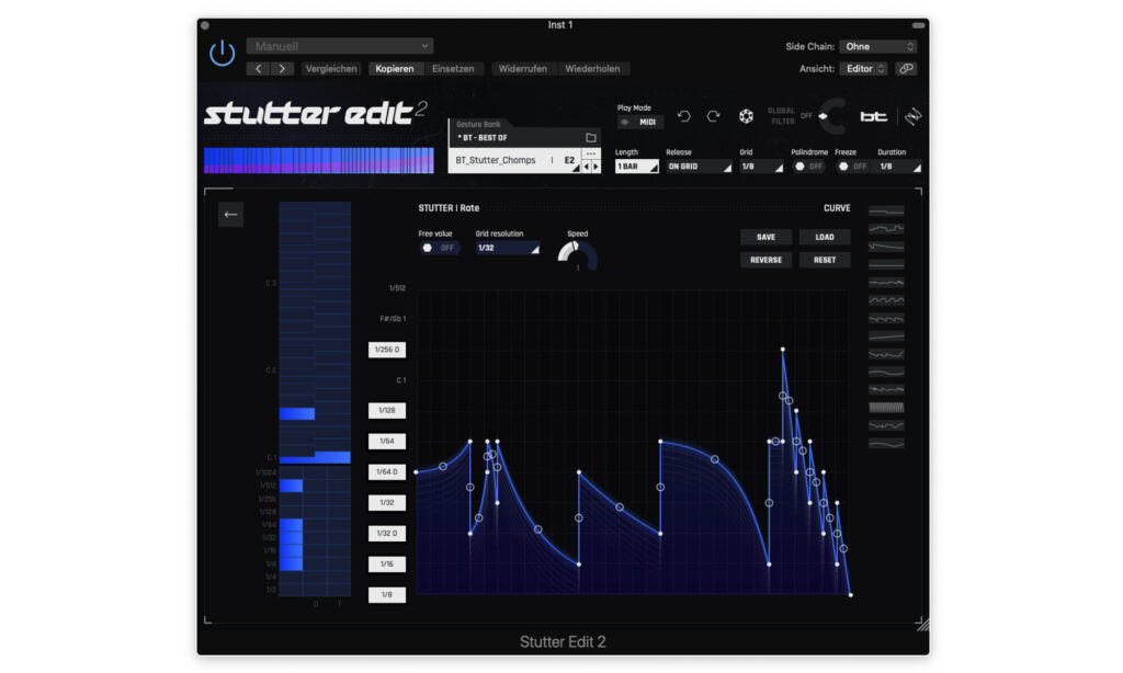 Izotope Stutter Edit bietet in seiner zweiten Version einen Kurveneditor, mit dem sich praktisch alle Parameter des FX-Plugins steuern lassen.