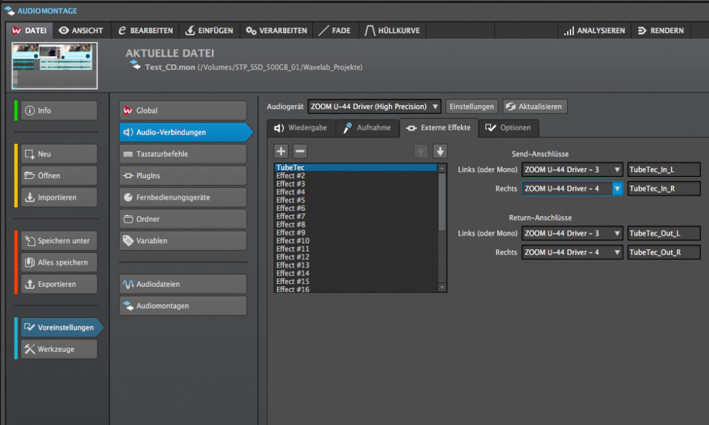 Externe Hardware kann über Effekt-Busse bequem in WaveLab Pro 10 integriert werden.