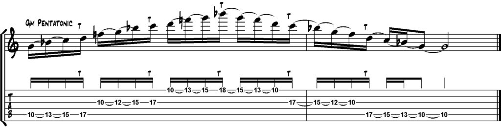 Pattern 1 der Gm-Pentatonik in der 10. Lage