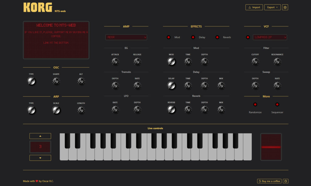 Oscar R.C. - kostenloser Korg NTS-1 Webeditor (Quelle: Github)