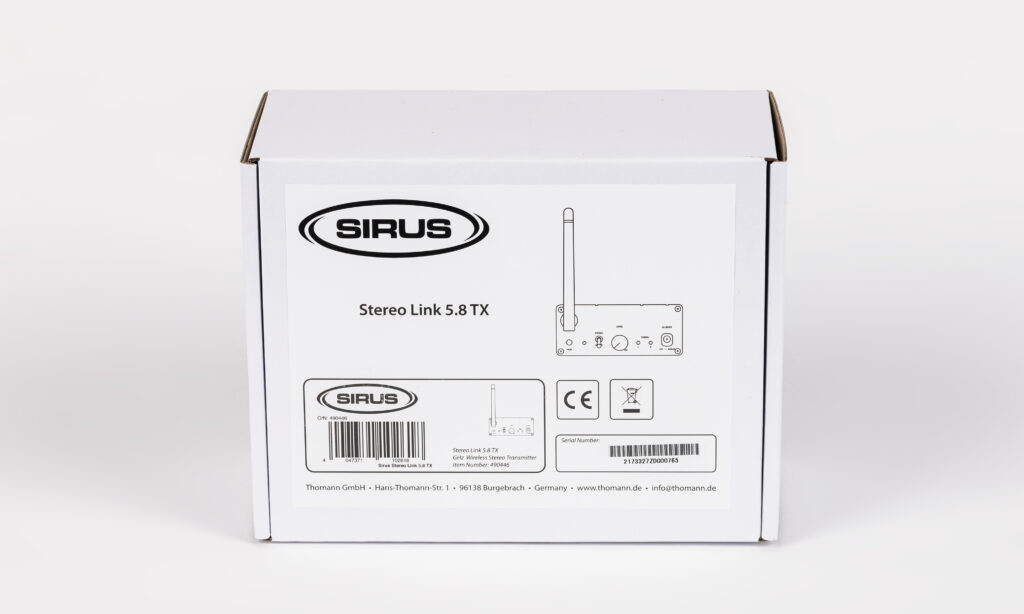 Die Verpackung des Sirus Stereo Link 5.8 TX