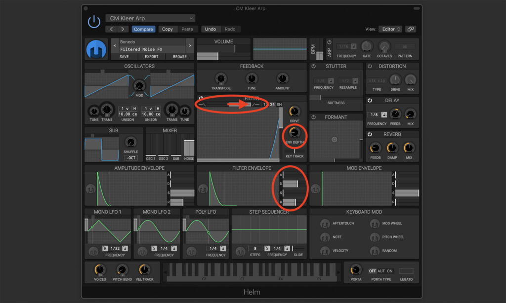 Filterhüllkurve beim Bandpass-Filter invertieren