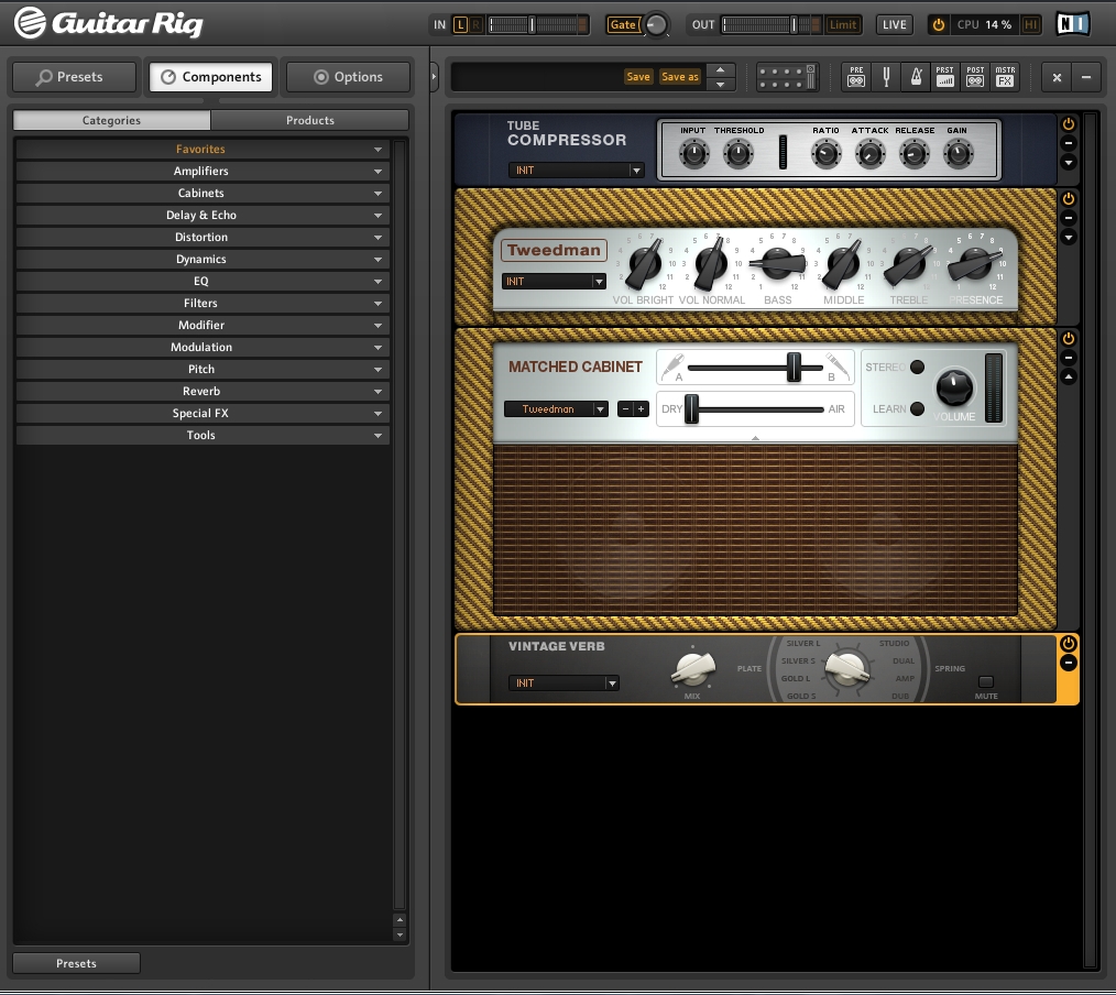 Sounddesign in Guitar Rig (Zum Vergrößern ins Bild klicken)