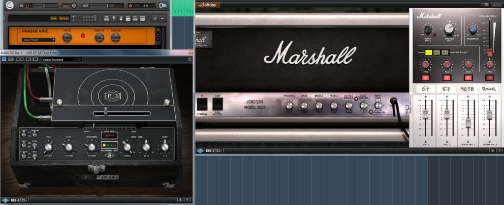 Soundvorschlag mit Guitar Rig Phaser Nine, UAD EP-34 Tape Echo und UAD Marshall Model 2555
