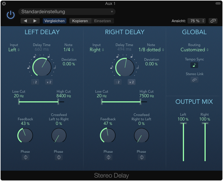 Delay Setup mit Logic Stereo Delay