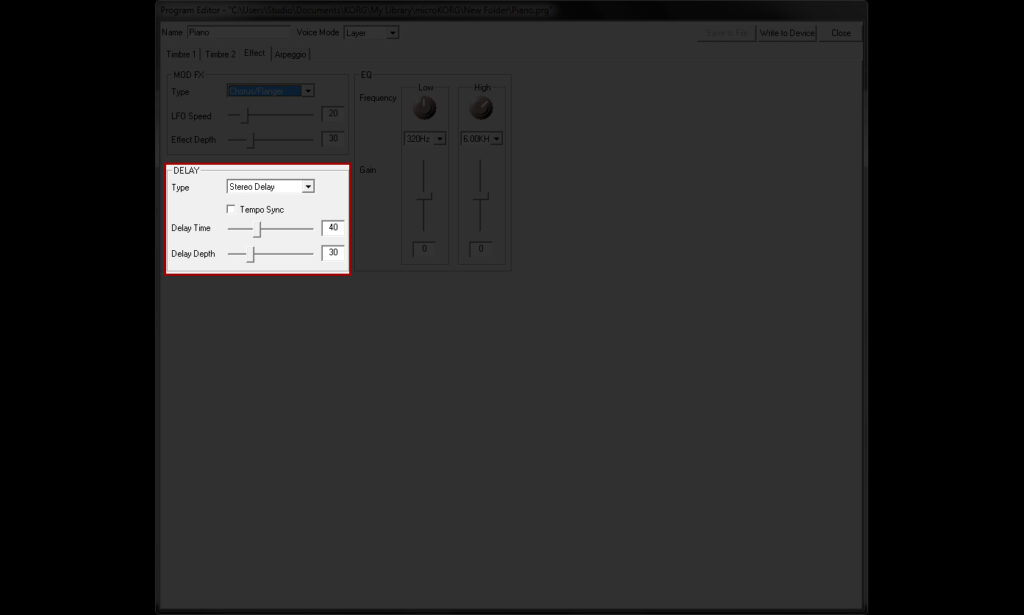 micoKORG - Piano Synth - Effect - Delay