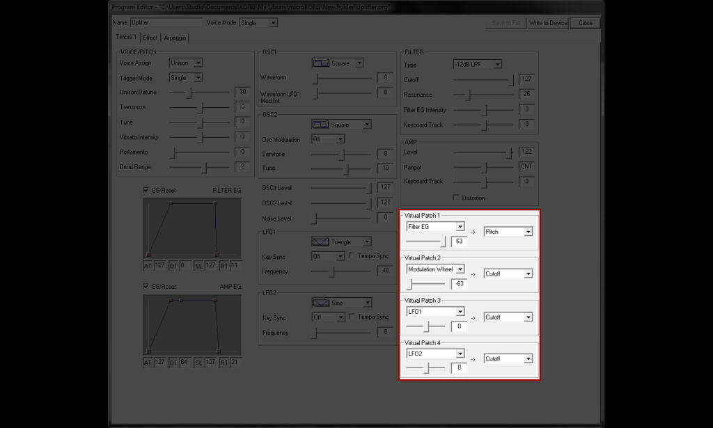 micoKORG - Uplifer - Timbre1 - Virtual Patch