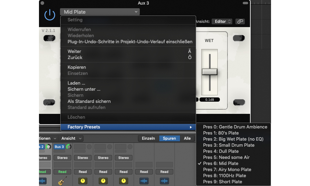 Der TAL Reverb II verfügt über 10 Presets.