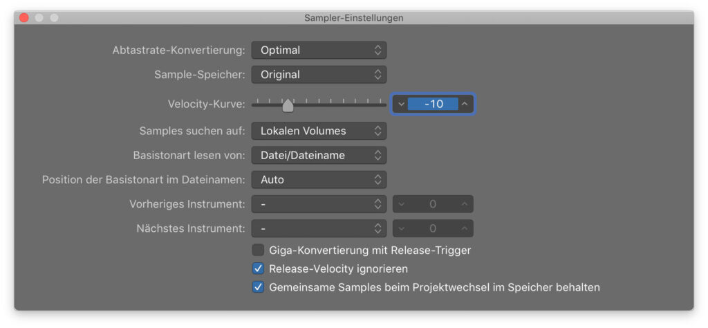 Einstellungen in den Tiefen des EXS24: Hier findest du alles von der 32-Bit-Float-Verarbeitung bis zum Umgang mit Netzwerk-Volumes.