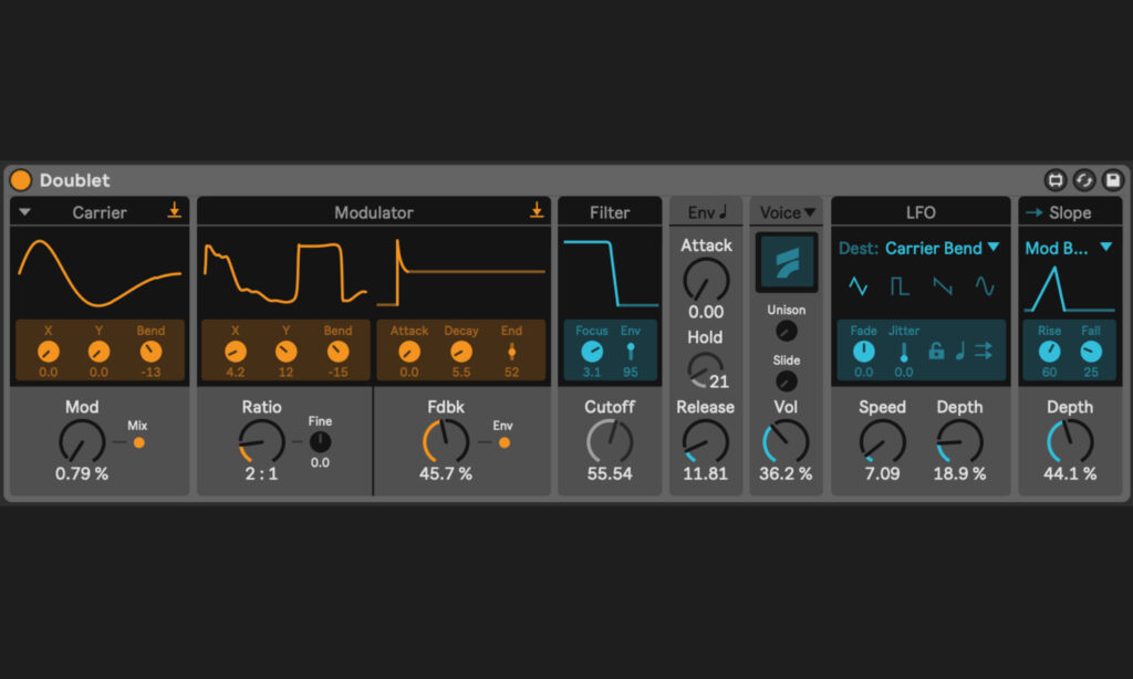 Komplettansicht von Fors Doublet mit Tonerzeugung, Unison und Modulation