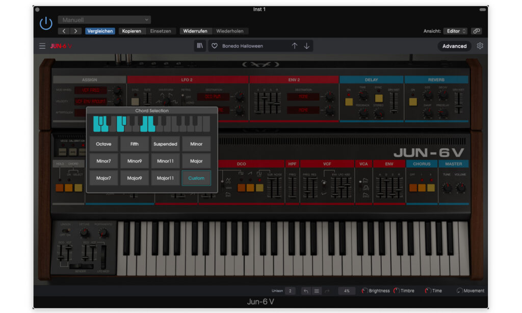 Schon mit einfachen Analog-Synthesizern wie dem Roland Juno-60 lassen sich Sounds mit Grusel-Faktor programmieren. (Screenshot: Matthias Sauer)
