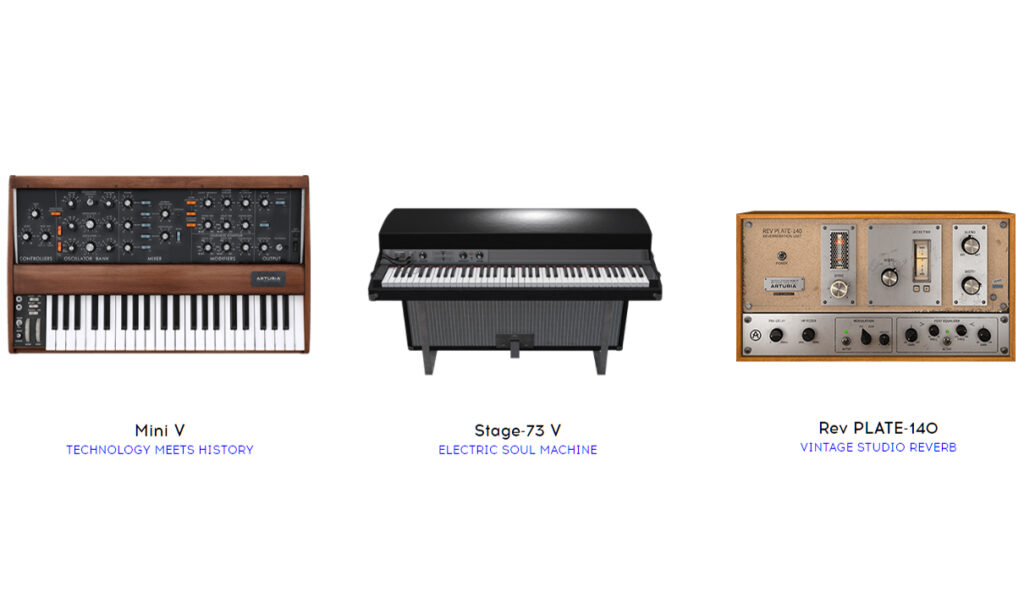 Drei Arturia Plugins gibt es kostenlos: Arturia Mini V, Arturia Stage-73 V und Arturia Rev PLATE-140. (Quelle: Arturia)