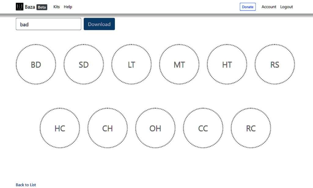 Baza, das kostenlose Beta-Webtool zum Bestücken von Drumkits der Roland TR-8S / 6S Drummachines. (Quelle: Baza)