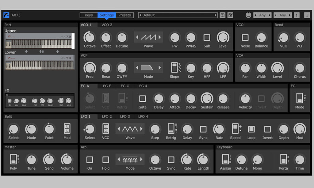 Das User-Interface des virtuellen Martinic AX73 Synthesizers (Quelle: Martinic)