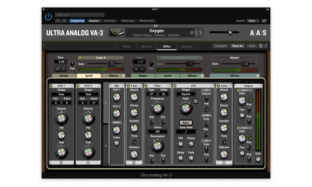 Klassisch aufgebaut und das Herzstück des VA-3 ist der Synth-Bereich mit zwei Oszillatoren.