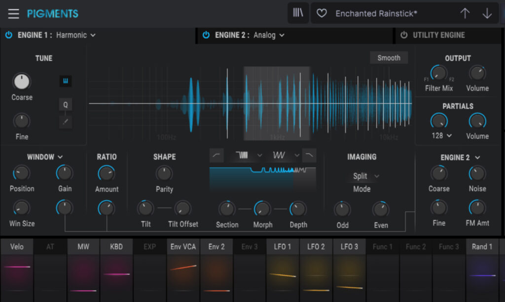 Hier moduliert die Analog-Engine im Hintergrund die in Engine 2 spielende Harmonic Engine.