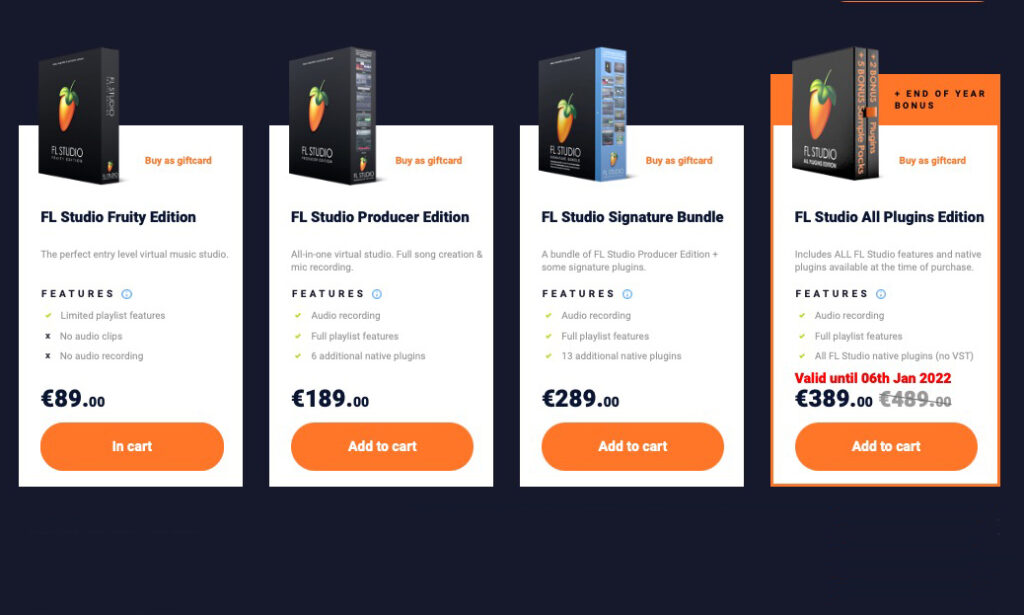 FL Studio gibt es in vier Editions, die sich in Preis und Funktionsumfang deutlich unterschieden.