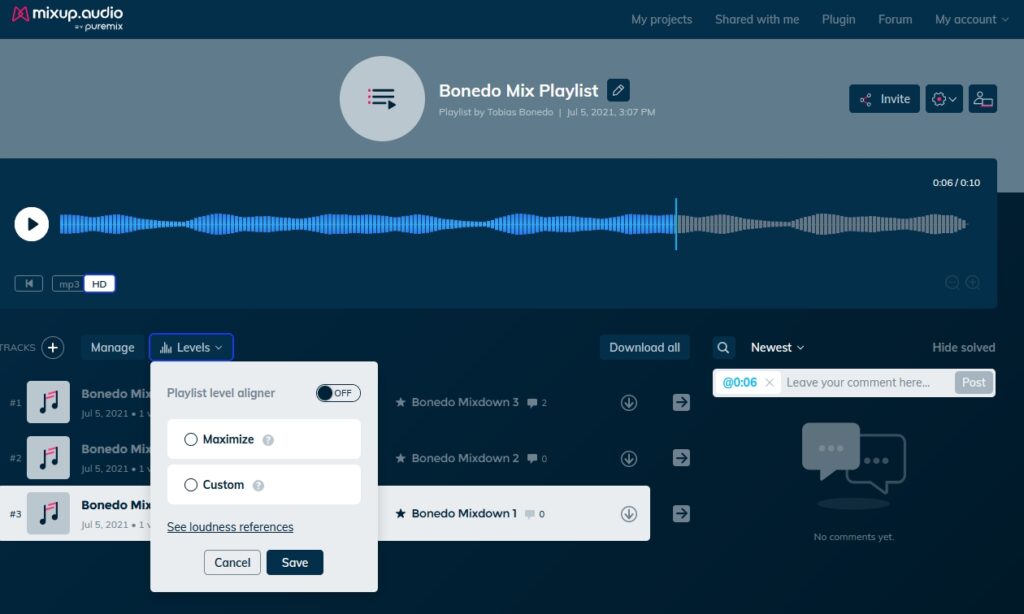 Mixup von Puremix bietet auch in der kostenlosen Version alle wichtigen Features zum kreativen Austausch mit Kollaborateuren.