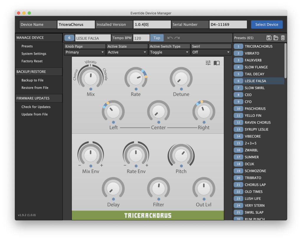 Mit dem Eventide Device Manager lässt sich das Pedal auch über einen Mac oder PC konfigurieren.