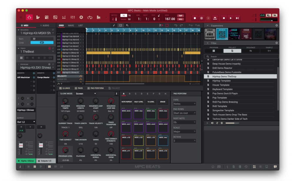 Die kostenlose MPC Beats Software sieht der großen MPC Software sehr ähnlich, bietet aber deutlich weniger Funktionen.