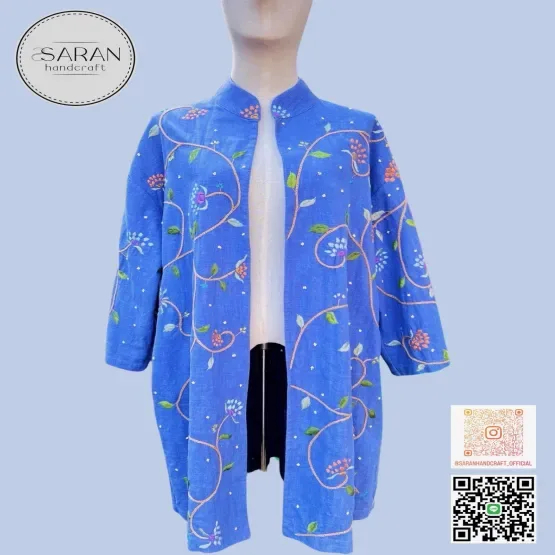 [OTOP] เสื้อคลุมยาว ผ้าใยกัญชงผสม ปักมือ