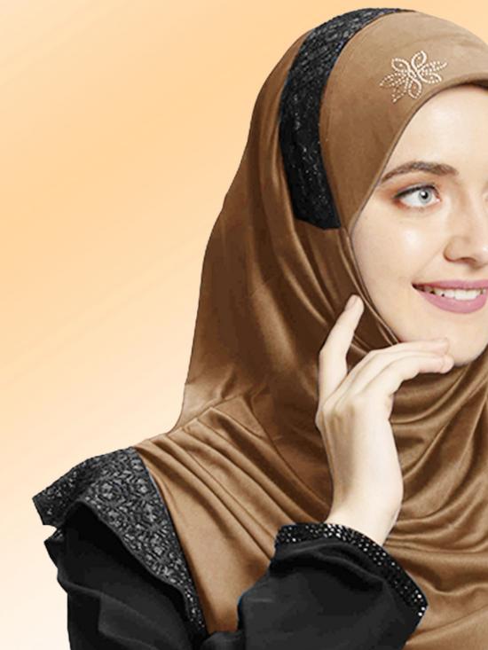 Naaz Knitted Icra Fabric Instant Hijab In Dark Wheat Thashop Com