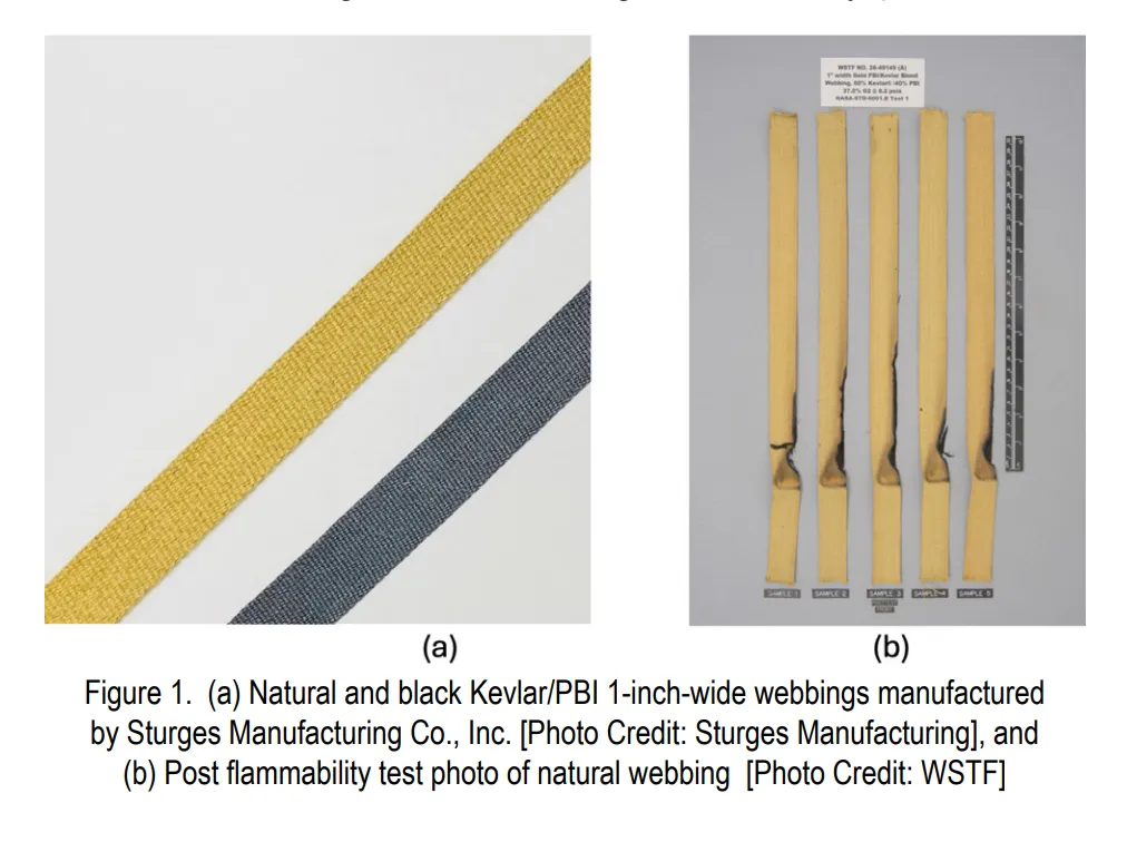 NASA finds Kevlar/PBI webbing survives 37% oxygen, beating flammability limits