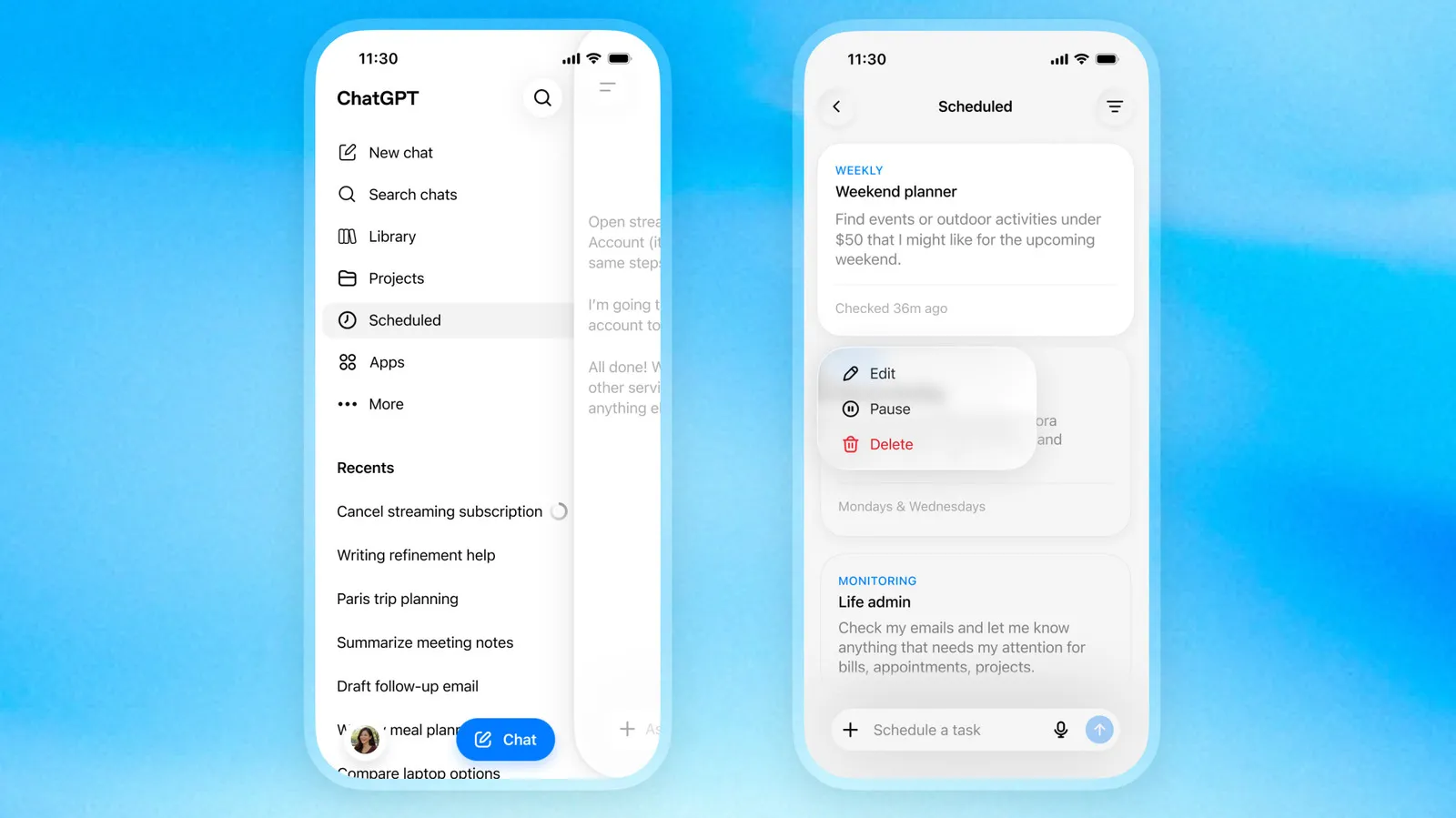 ChatGPT adds a scheduled-tasks hub, turning “prompts” into timed workflows